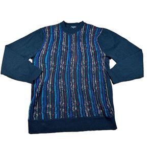 Pronti Men's Striped Knit‎ Sweater Blue Multi-Color Long Sleeve Crewneck L